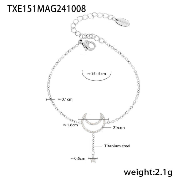 Wholesale Jewelry 316L Stainless Steel Zircon Star Geometric Style Double Clavicle Necklace And Bracelet With Electroplating Treatment