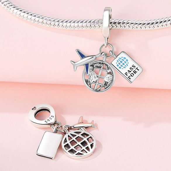 Wholesale Jewelry Travel Style Aircraft Passport Pendant 925 Sterling Silver Dripping Oil