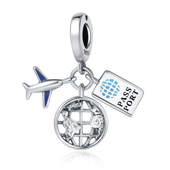Wholesale Jewelry Travel Style Airplane 925 Sterling Silver Dripping Oil Pendant Bracelet Beads