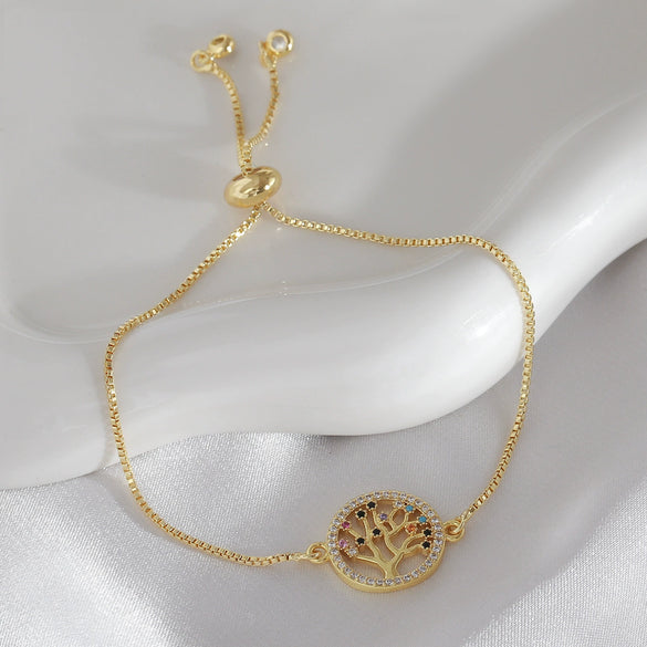 Wholesale Jewelry Tree Of Life Style Hollow Leaf Copper Electroplated Bracelet