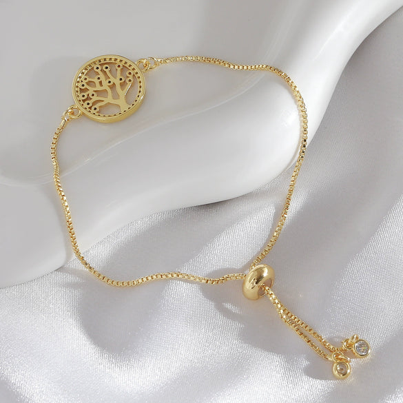 Wholesale Jewelry Tree Of Life Style Hollow Leaf Copper Electroplated Bracelet
