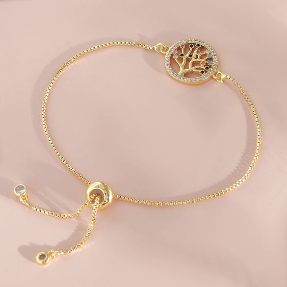 Wholesale Jewelry Tree Of Life Style Hollow Leaf Copper Electroplated Bracelet