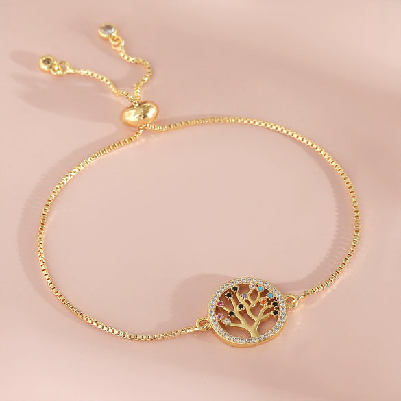 Wholesale Jewelry Tree Of Life Style Hollow Leaf Copper Electroplated Bracelet