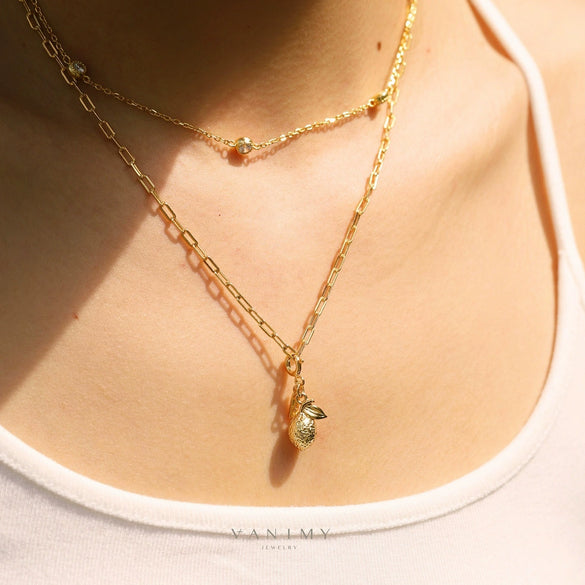 Wholesale Jewelry Tropical Fruit Geometric Copper Titanium Steel Electroplated Pendant Necklace Bracelet