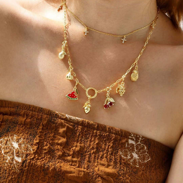Wholesale Jewelry Tropical Fruit Geometric Copper Titanium Steel Electroplated Pendant Necklace Bracelet