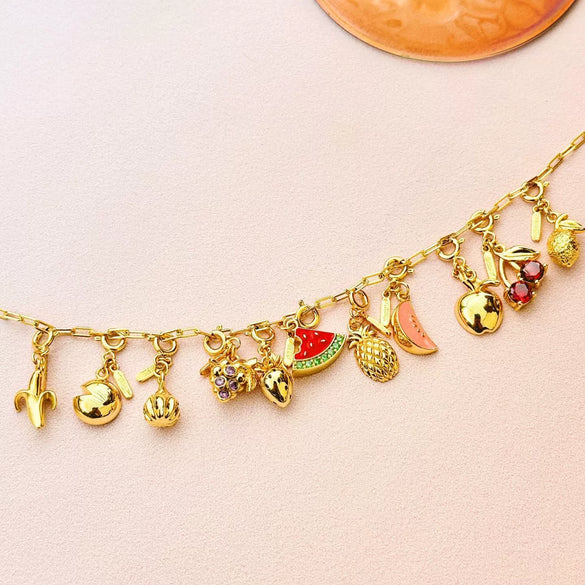 Wholesale Jewelry Tropical Fruit Geometric Pendant Necklace And Bracelet Copper Titanium Steel Electroplating Handmade