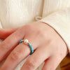 Wholesale Jewelry Turquoise Elastic Rope Freshwater Pearl Geometric Retro Handmade Ring