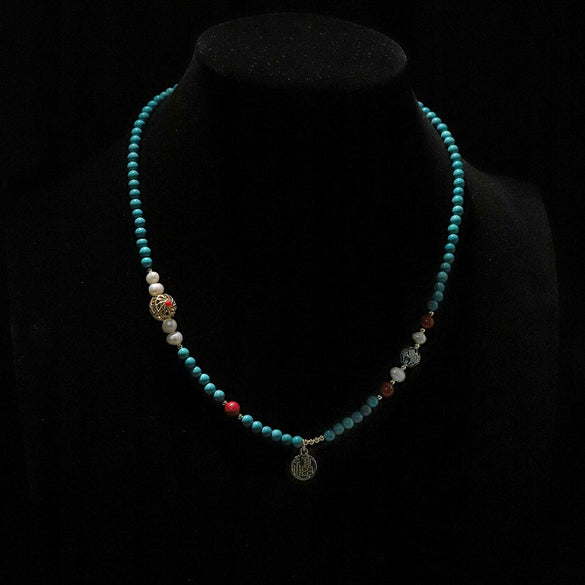 Wholesale Jewelry Turquoise Geometric Ball Chain Electroplating Mixed Gemstone Setting Women's Necklace And Bracelet