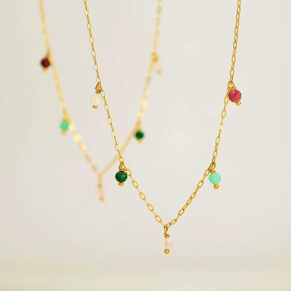 Wholesale Jewelry Turquoise Pink Crystal Amethyst Beads Multipendant Necklace Titanium Steel Electroplating Geometric Style For Women