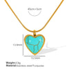 Wholesale Jewelry Turquoise 316L Stainless Steel Heartshaped Pendant Necklace Gem Inlaid