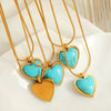 Wholesale Jewelry Turquoise 316L Stainless Steel Heartshaped Pendant Necklace Gem Inlaid