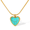 Wholesale Jewelry Turquoise 316L Stainless Steel Heartshaped Pendant Necklace Gem Inlaid