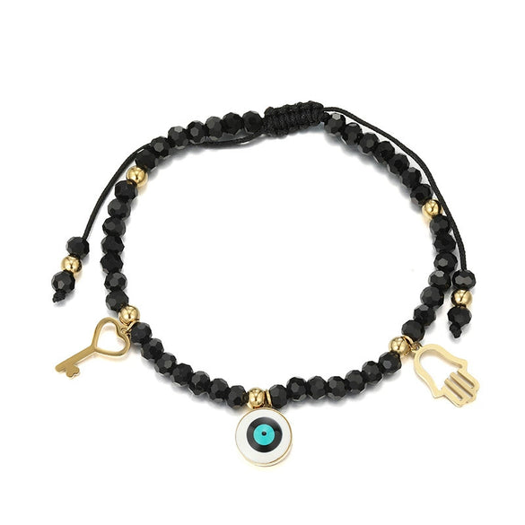 Wholesale Jewelry Unisex Black Rope Beaded Bracelets Titanium Steel Electroplating