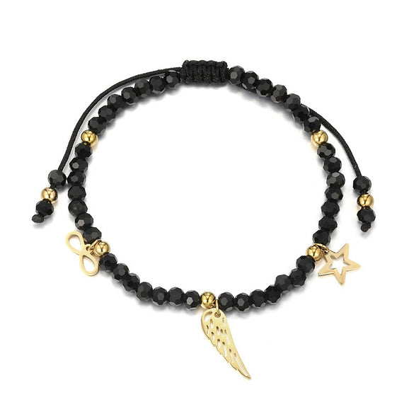 Wholesale Jewelry Unisex Black Rope Beaded Bracelets Titanium Steel Electroplating