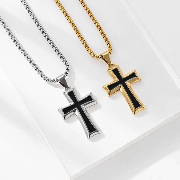 Wholesale Jewelry Unisex Cross Titanium Steel Alloy Pendant Necklace With Geometric Pattern And Electroplating Treatment