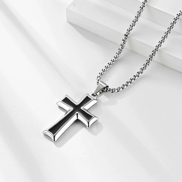 Wholesale Jewelry Unisex Cross Titanium Steel Alloy Pendant Necklace With Geometric Pattern And Electroplating Treatment