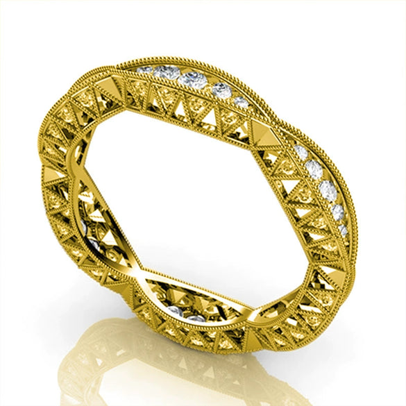 Wholesale Jewelry Unisex Hollow Carved Copper Ring With Geometric Design And Diamond Treatment