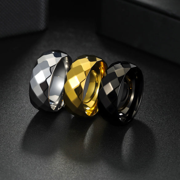 Wholesale Jewelry Unisex Multifaceted Geometric 304 Stainless Steel Frosted Ring Electroplated