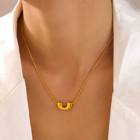 Wholesale Jewelry Ushaped Pendant 316L Stainless Steel Plated Gold Geometric Women's Earrings And Necklace Set