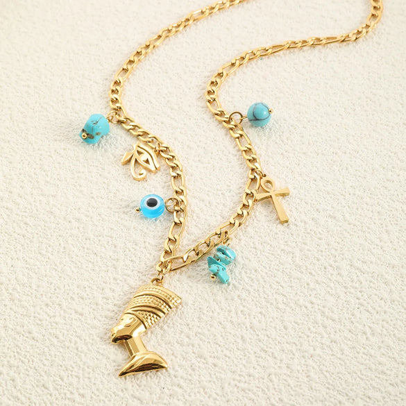 Wholesale Jewelry Vacation Beach Modern Style Heart Shape Bow Knot Titanium Steel Multi Charms Necklace Chain-Free