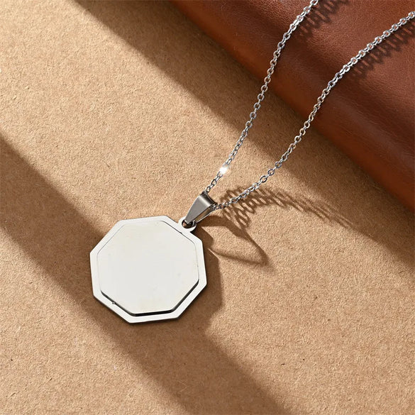 Wholesale Jewelry Vacation Classic Style Customization Laser Engraving Solid Color 304 Stainless Steel Plating Cable Chain Pendant Necklace