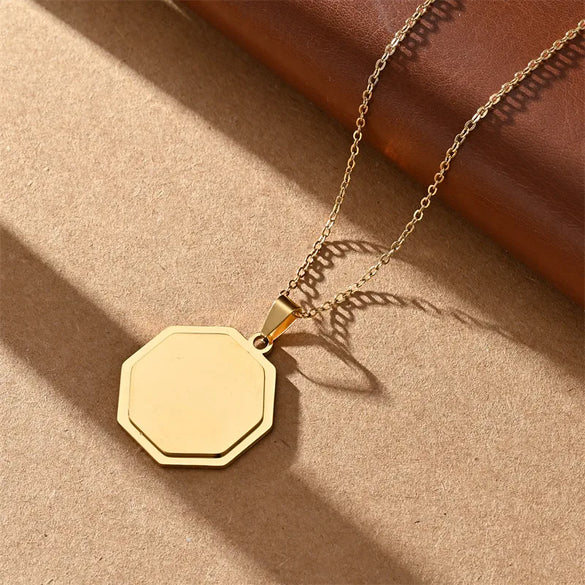 Wholesale Jewelry Vacation Classic Style Customization Laser Engraving Solid Color 304 Stainless Steel Plating Cable Chain Pendant Necklace