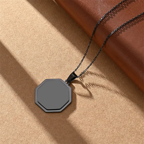 Wholesale Jewelry Vacation Classic Style Customization Laser Engraving Solid Color 304 Stainless Steel Plating Cable Chain Pendant Necklace