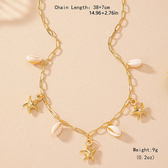 Wholesale Jewelry Vacation Marine Style Solid Color Alloy Shell Necklace