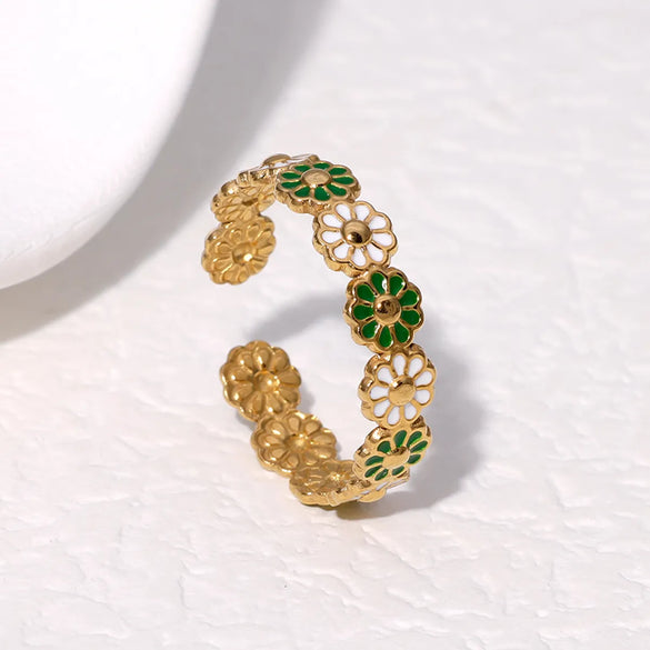 Wholesale Jewelry Vacation Simple Style Classic Style Flower 304 Stainless Steel 18K Gold Plated Open Rings