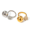 Wholesale Jewelry Vacation Simple Style IG Style Ball 316 Stainless Steel  Rhinestones 18K Gold Plated Inlay Open Rings