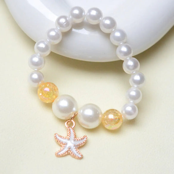 Wholesale Jewelry Vacation Starfish Mermaid Shell Imitation Pearl Alloy Charm Bracelets