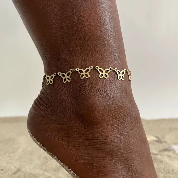 Wholesale Jewelry Vacation Sweet Moon Heart Shape 201 Stainless Steel Gold Plated Plating Anklet