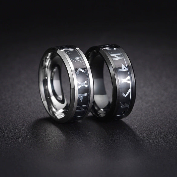 Wholesale Jewelry Viking Style Titanium Steel Men's Ring With Letters Numbers Text And Dripping Oil Design