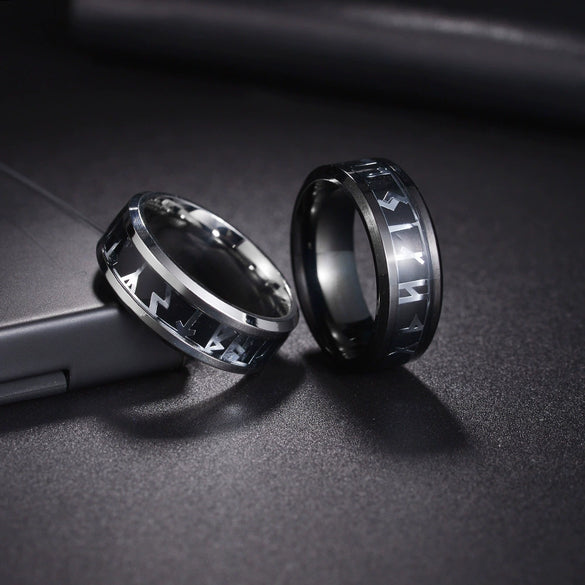 Wholesale Jewelry Viking Style Titanium Steel Men's Ring With Letters Numbers Text And Dripping Oil Design