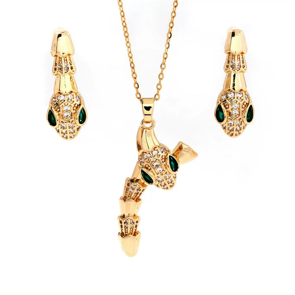 Wholesale Jewelry Vintage Animals Snake Copper Zircon Micro Inlay Pendant Necklace Earrings Suit With Electroplating