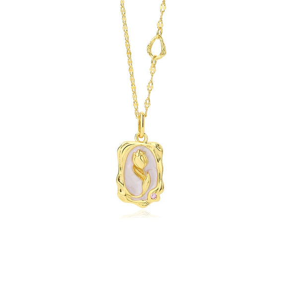Wholesale Jewelry Vintage Dropping Tulip 925 Sterling Silver Electroplated Necklace For Women