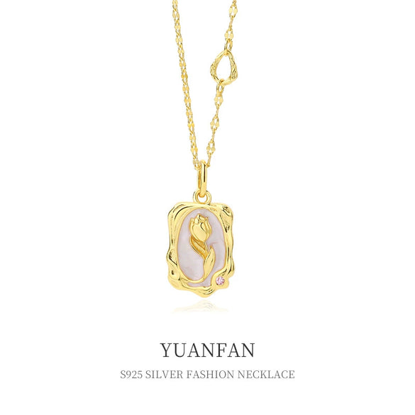 Wholesale Jewelry Vintage Dropping Tulip 925 Sterling Silver Electroplated Necklace For Women