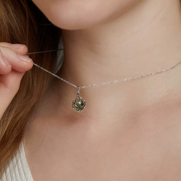 Wholesale Jewelry Vintage Geometric Agate 925 Silver Pendant Necklace