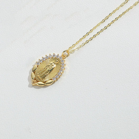 Wholesale Jewelry Vintage Geometric Copper Mixed Gemstone Inlay Electroplating Ochain Pendant Necklace For Women