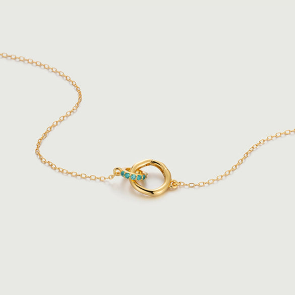 Wholesale Jewelry Vintage Geometric Mixed Gemstone Inlay Copper Goldplated O Chain Ring Necklace