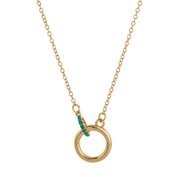 Wholesale Jewelry Vintage Geometric Mixed Gemstone Inlay Copper Goldplated O Chain Ring Necklace