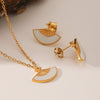 Wholesale Jewelry Vintage Highend Stainless Steel 18K Gold Plated Ochain Pendant Necklace And Earrings With Shell Inlay And Sector Pattern