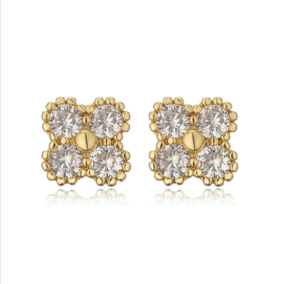 Wholesale Jewelry Vintage Light Luxury Copper Fourleaf Clover Geometric Earrings For Women