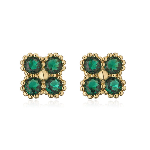 Wholesale Jewelry Vintage Light Luxury Copper Fourleaf Clover Geometric Earrings For Women