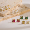 Wholesale Jewelry Vintage Light Luxury Copper Fourleaf Clover Geometric Earrings For Women