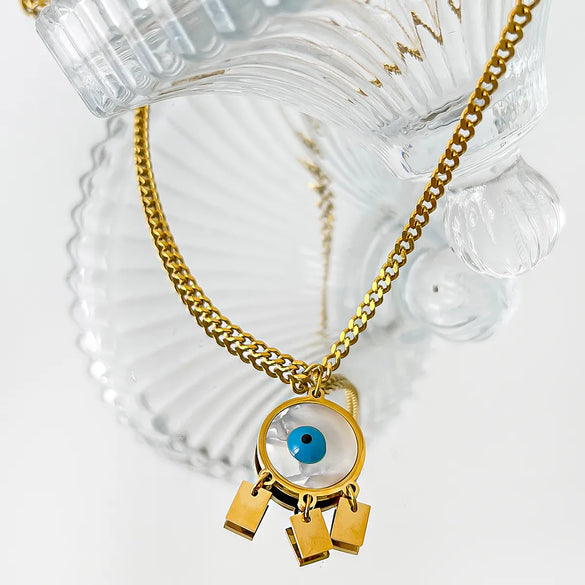Wholesale Jewelry Vintage Style Classic Style Devil'S Eye 316L Stainless Steel  Shell 18K Gold Plated Plating Inlay Pendant Necklace