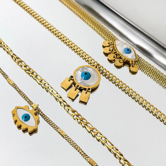Wholesale Jewelry Vintage Style Classic Style Devil'S Eye 316L Stainless Steel  Shell 18K Gold Plated Plating Inlay Pendant Necklace