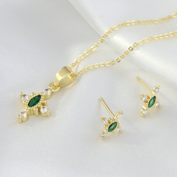 Wholesale Jewelry Vintage Style Cross Copper Gold Plated Earrings And Necklace Set