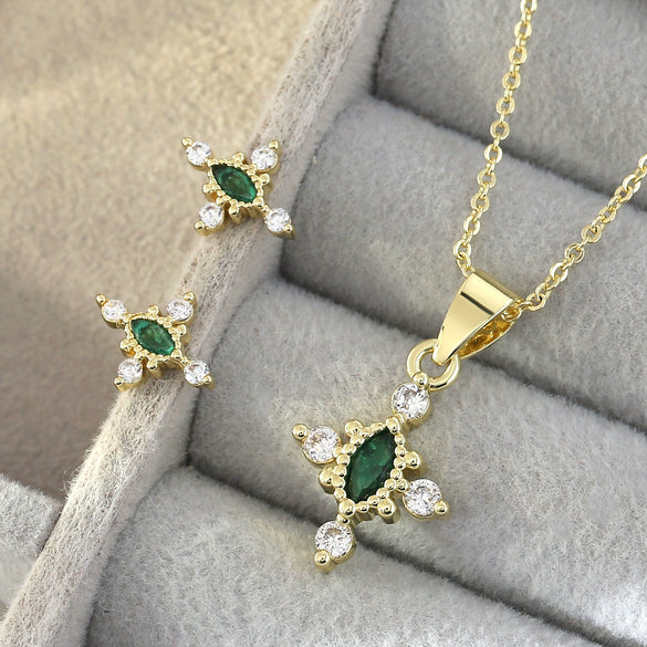 Wholesale Jewelry Vintage Style Cross Copper Gold Plated Earrings And Necklace Set