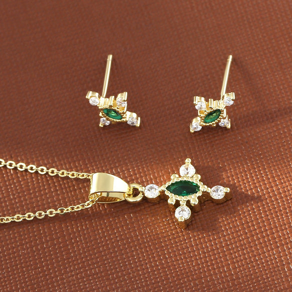 Wholesale Jewelry Vintage Style Cross Copper Gold Plated Earrings And Necklace Set